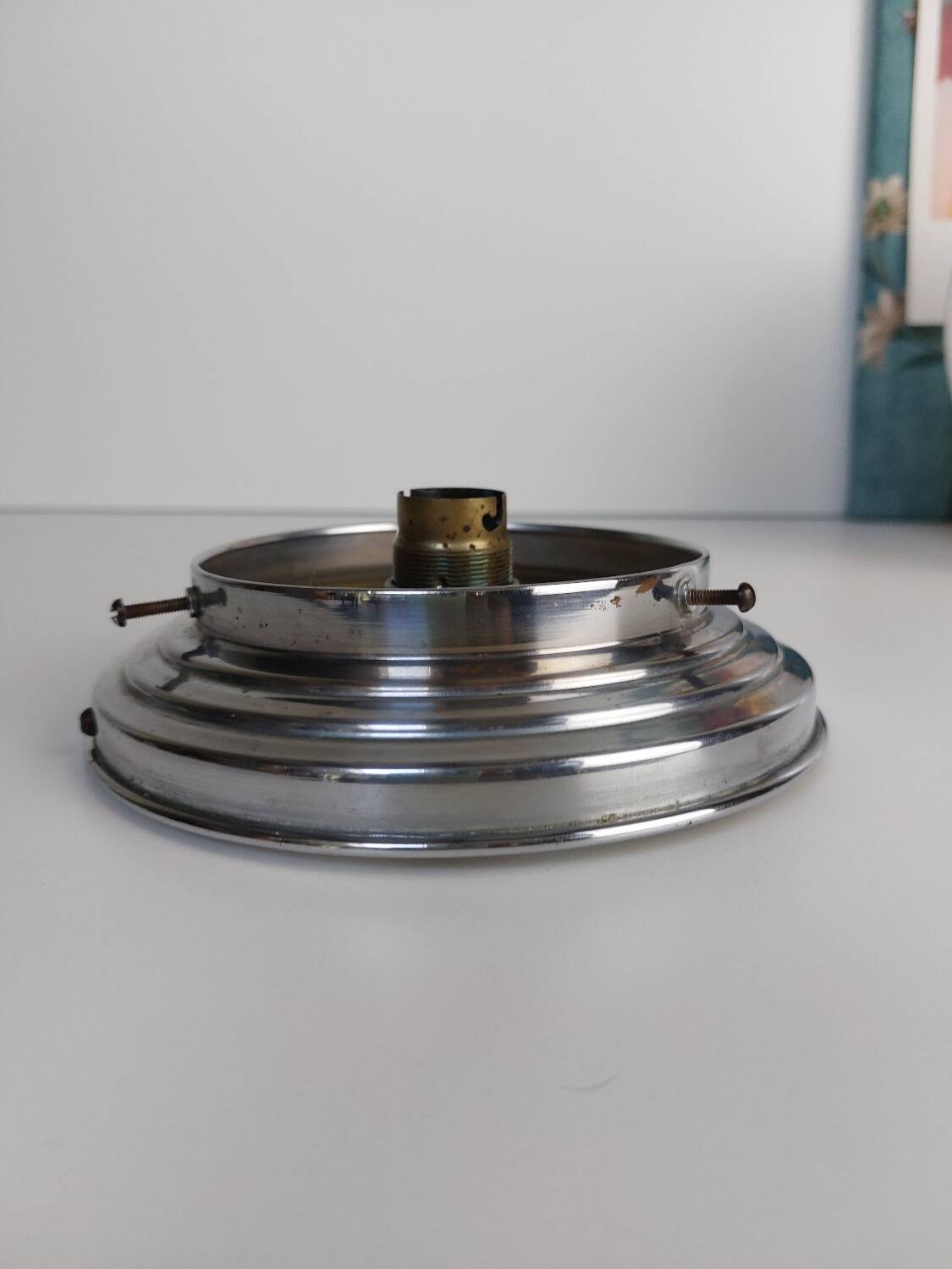 Opaline art deco ceiling light chrome support