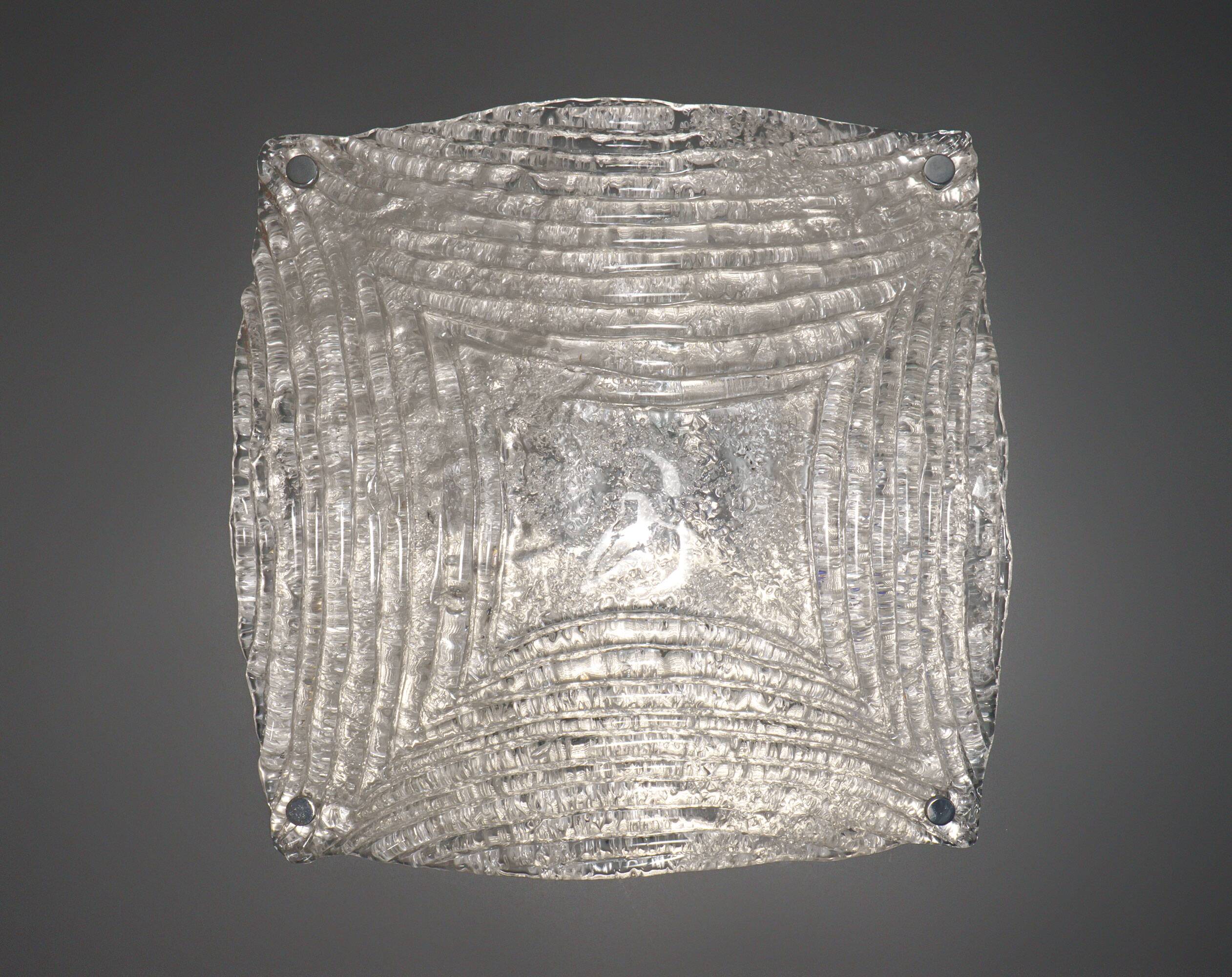 XL Vintage 1970s Italian Ice Glass & Chrome Wall Sconce / Ceiling Flush Lam