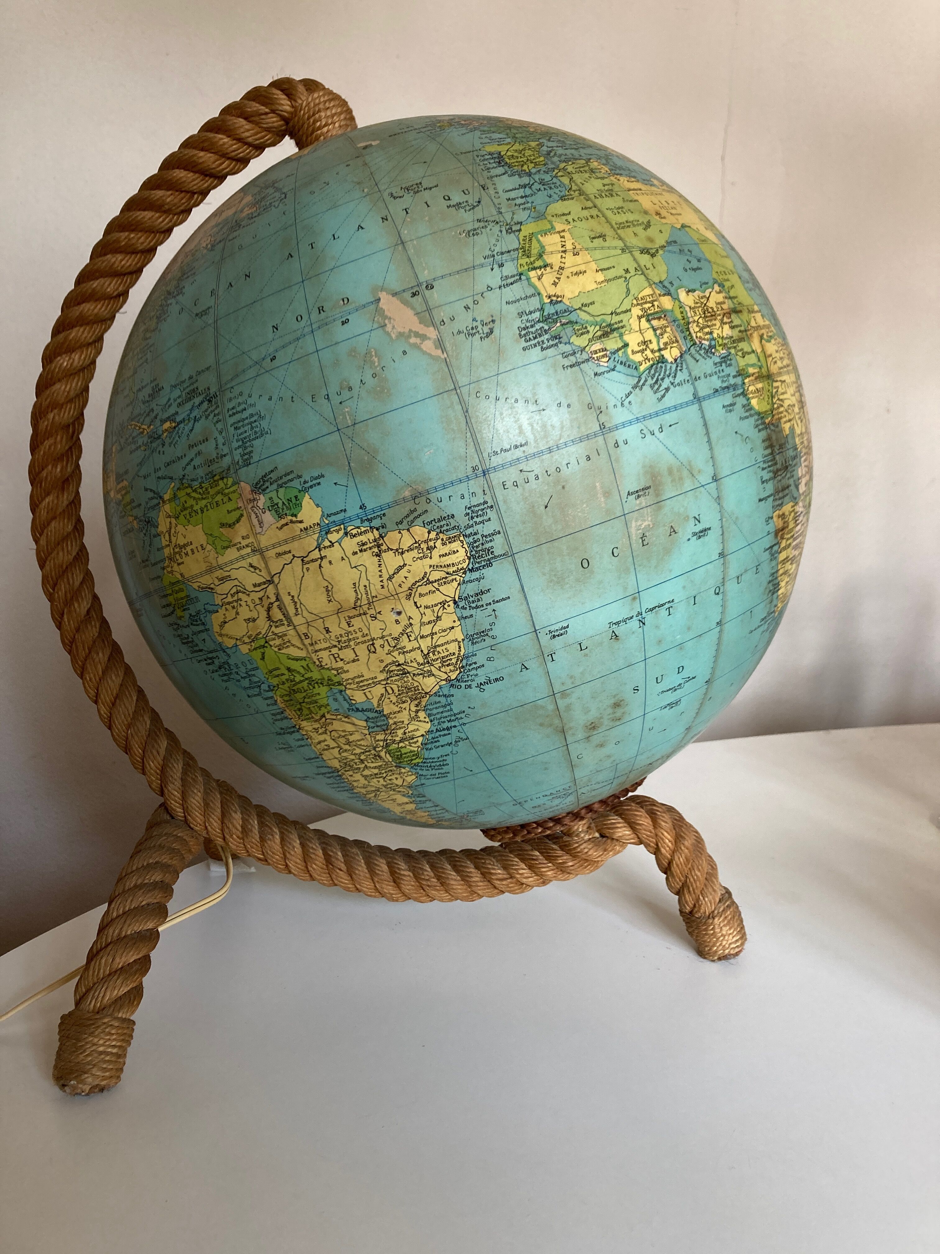 Lamp world map glass and rope 1960