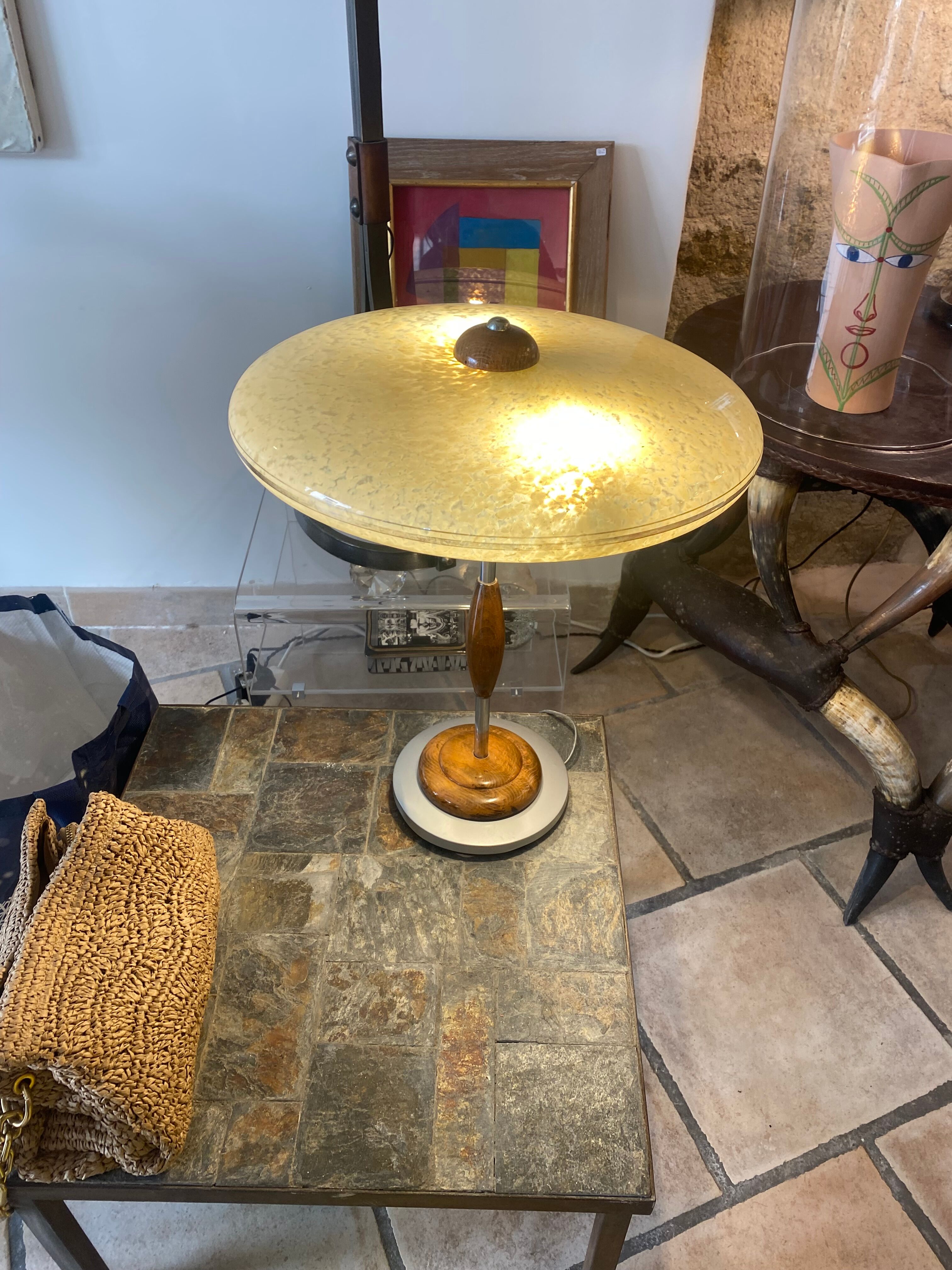 Glass and wood lamp 1930