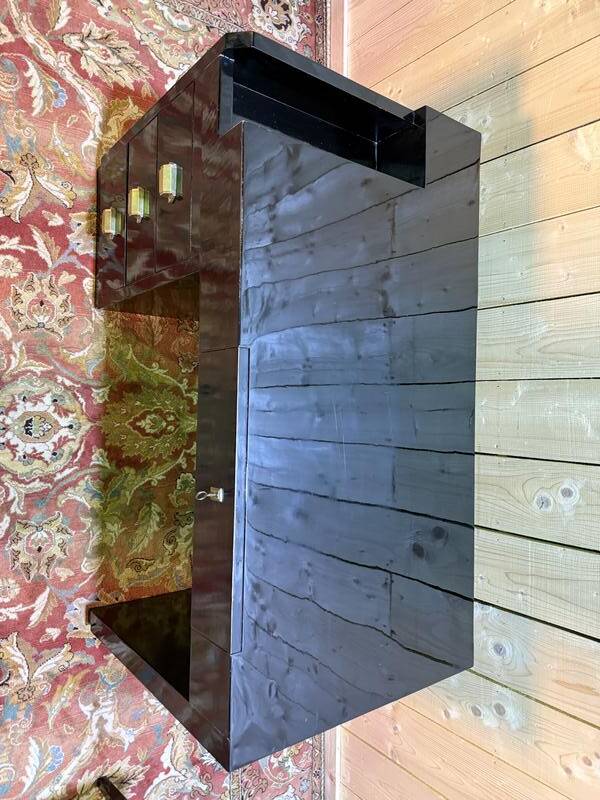 Bureau laqué noir de style Art Déco et sa chaise