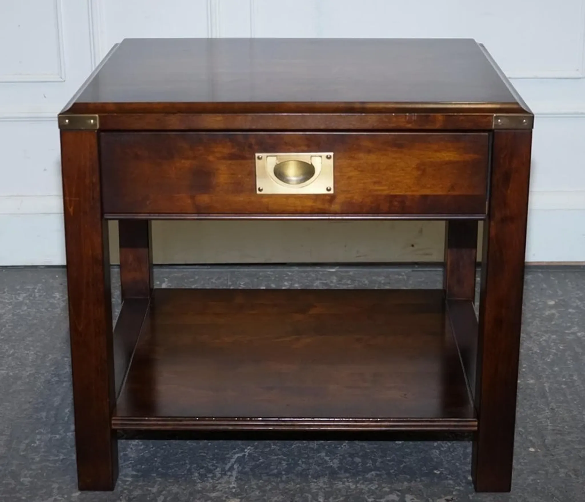 Table de Chevet Vintage Military Campaign en Acajou et Laiton