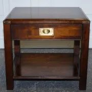 Table de Chevet Vintage Military Campaign en Acajou et Laiton