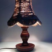 Wooden bedside lamp and Lampshade in rope/vintage 60-70 years