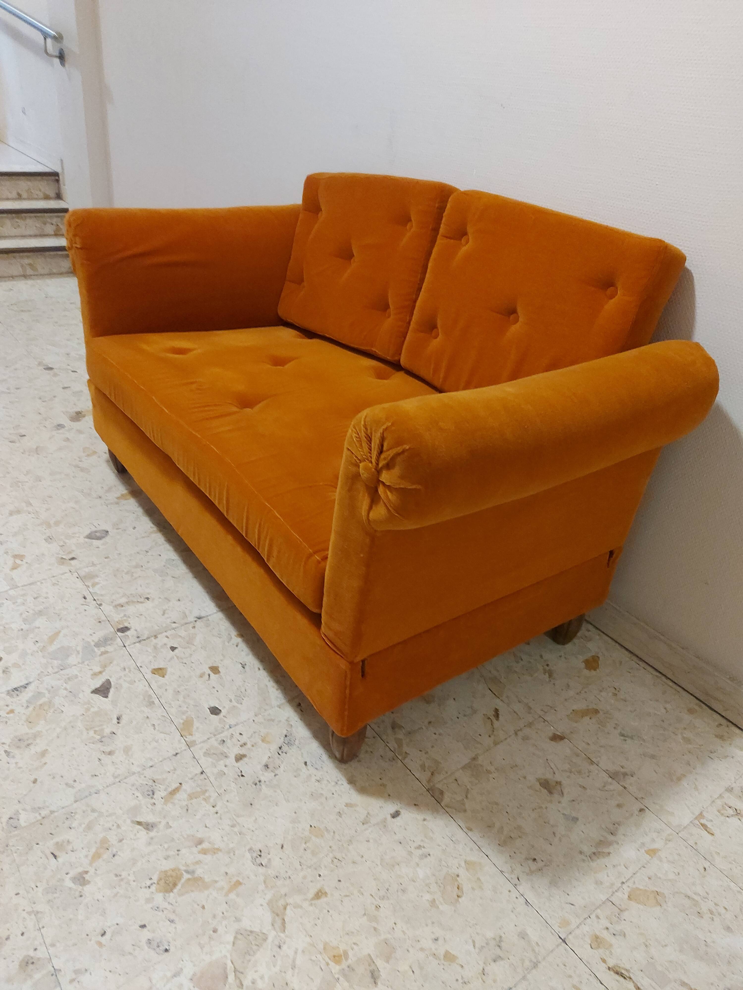 Sofa, daybed art deco, orange velvet
