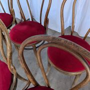 Set of 8 Vintage Bentwood Bistro Chairs: Red Upholstery