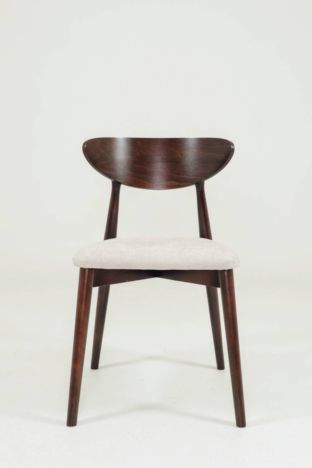 Modern Set of 6 Dining Chairs, Ecru Farbic and Dark walnut beech wood