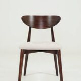 Modern Set of 6 Dining Chairs, Ecru Farbic and Dark walnut beech wood