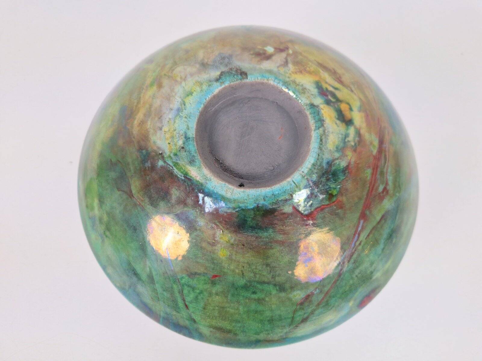 Vintage Handmade Green Luster Glaze Ceramic Bowl, 1960