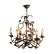 Golden metal chandelier with porcelain flowers, 50's