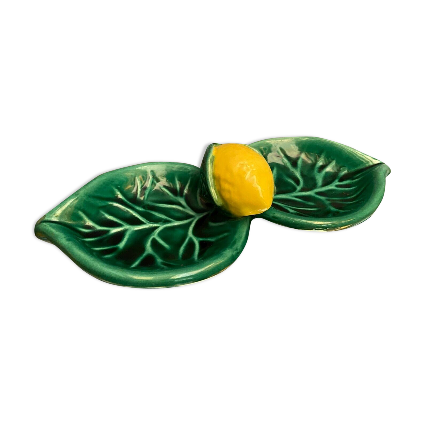 Double compartment dish in Vallauris earthenware decorated with lemon