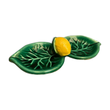 Double compartment dish in Vallauris earthenware decorated with lemon