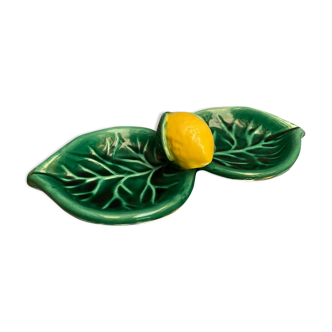 Double compartment dish in Vallauris earthenware decorated with lemon