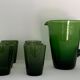 Carafe et 6 verres en verre vert bullé
