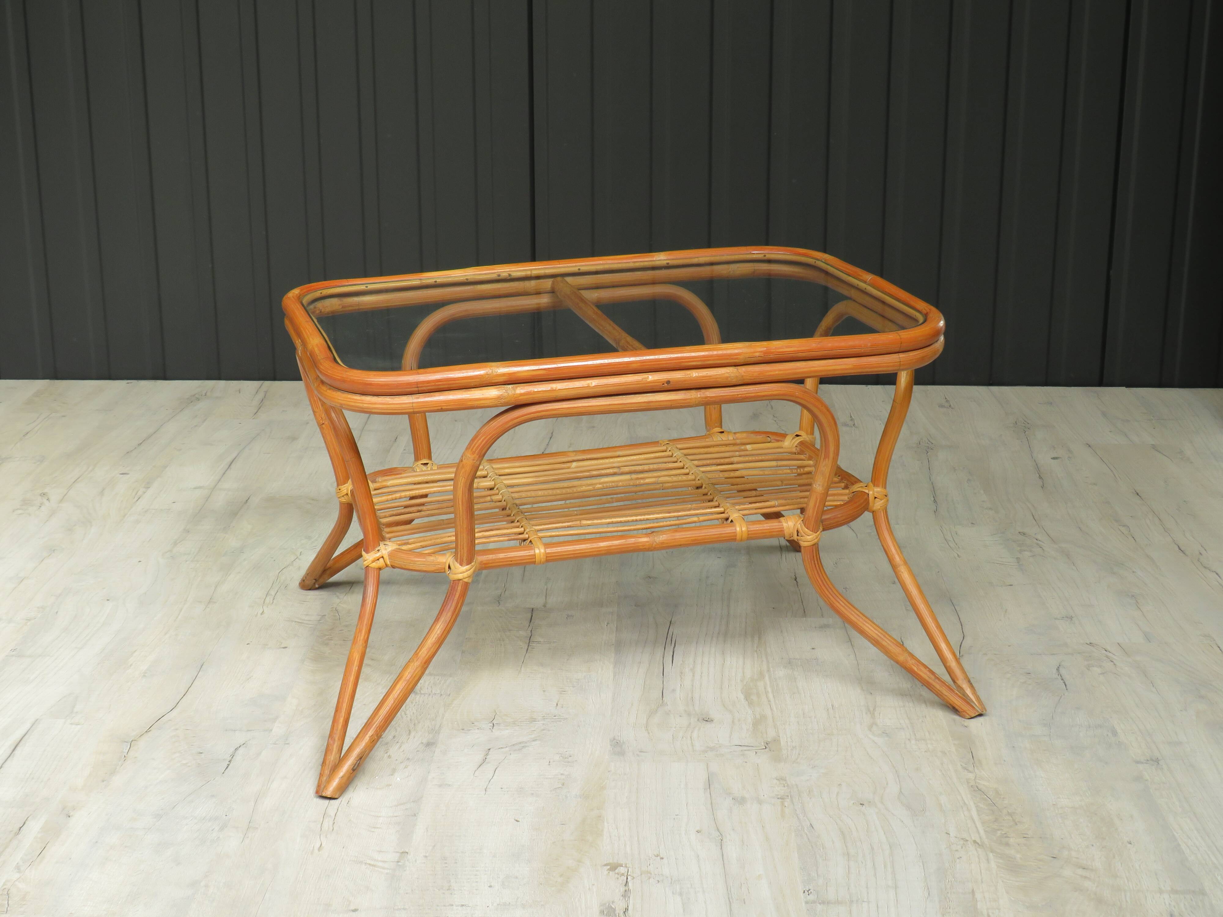 Rattan and glass coffee table