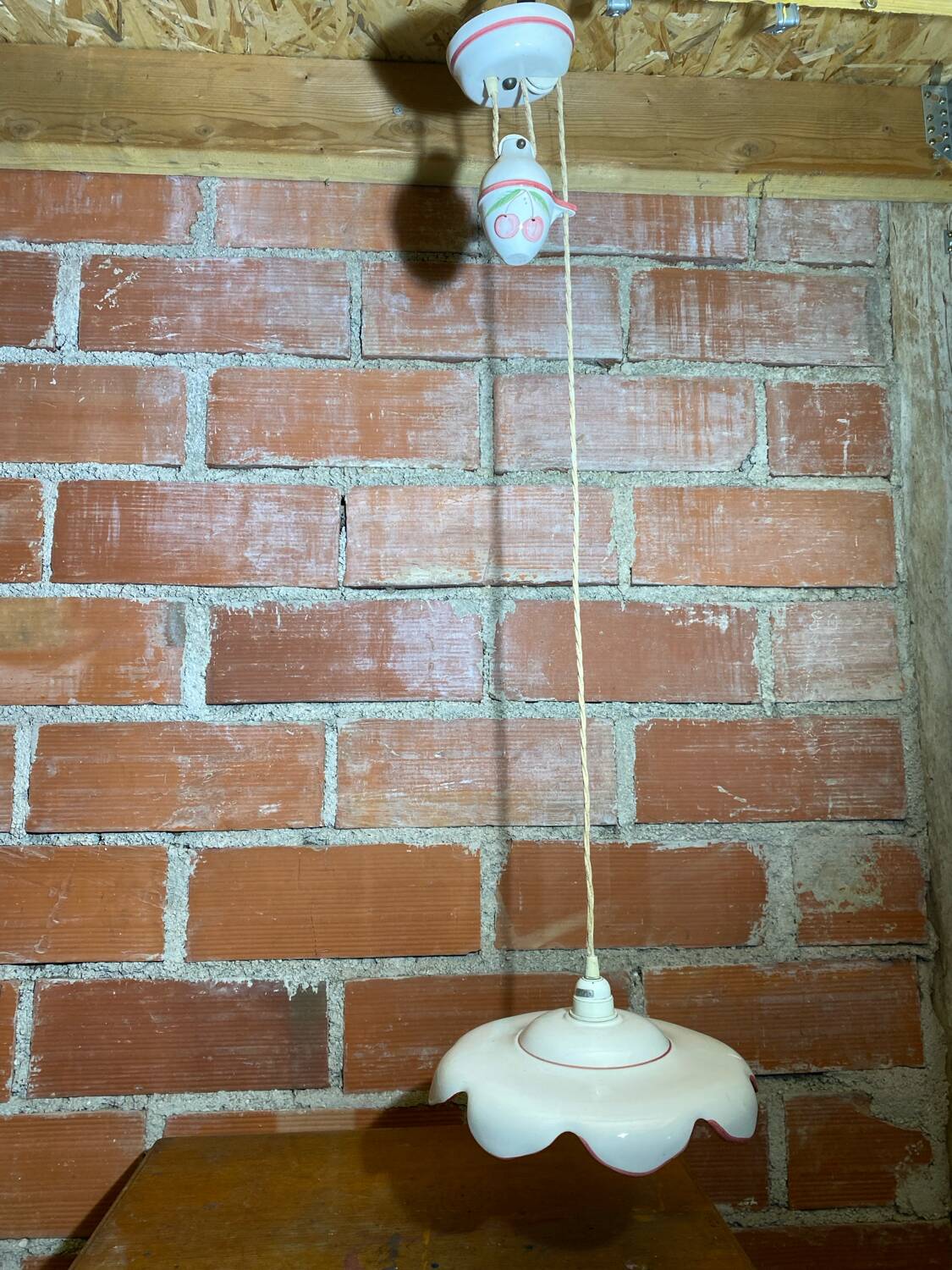 Antique Ceramic Up & Down Pendant Light with Vintage Flowers & Fruits Decor