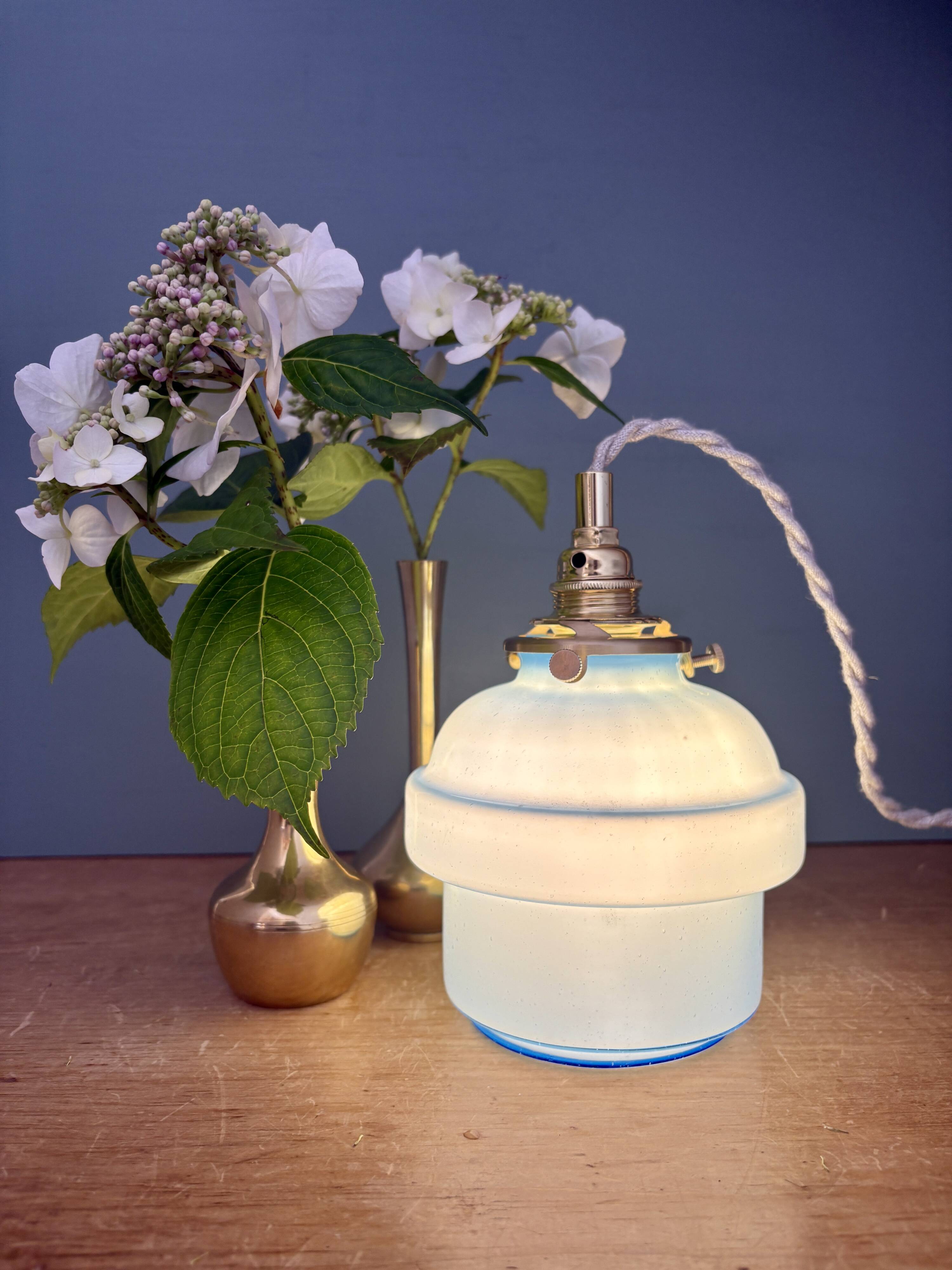 Vintage blue opaline globe pendant light