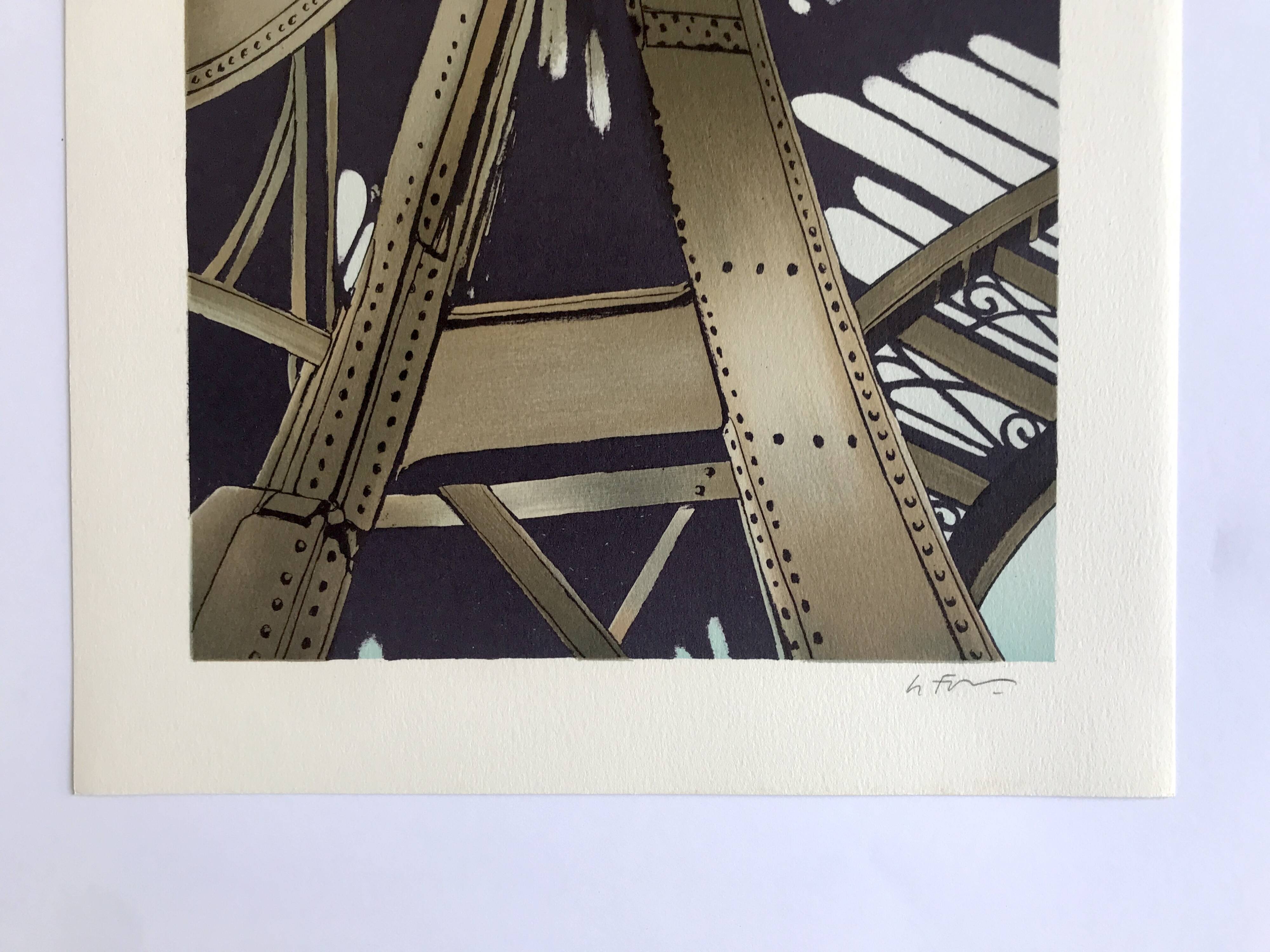 Alain le foll, metal tower, 1978. original lithograph signed in pencil.