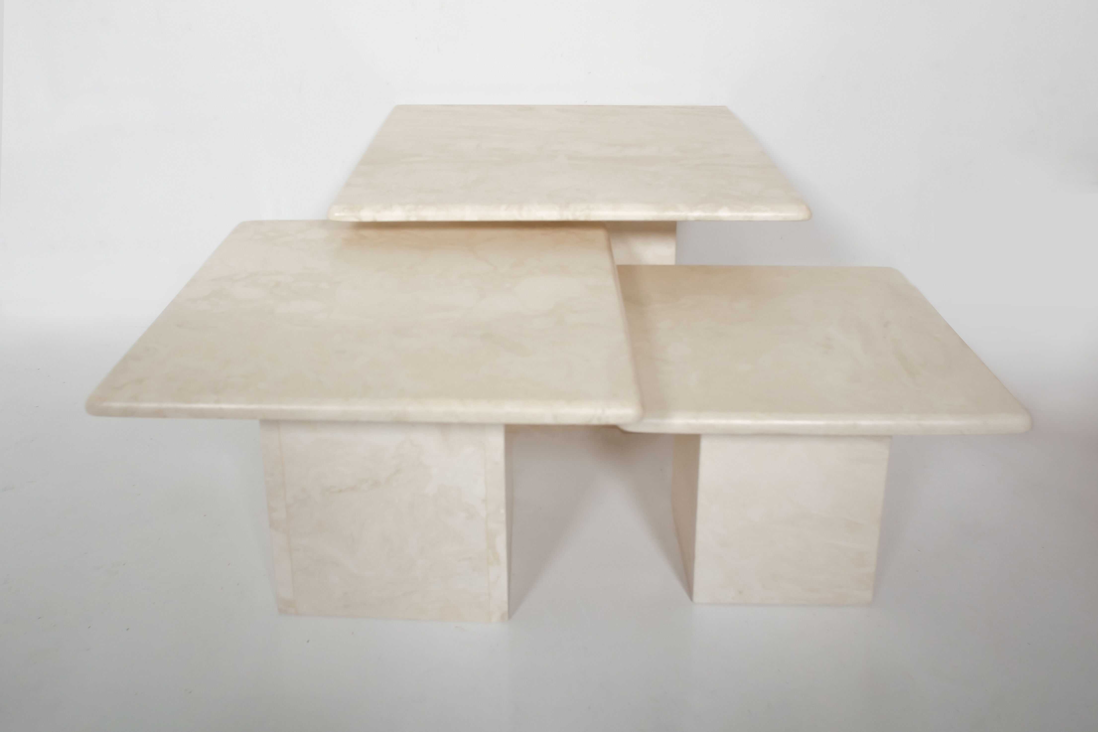 Set of 3 vintage travertine coffee tables, italy, 1970