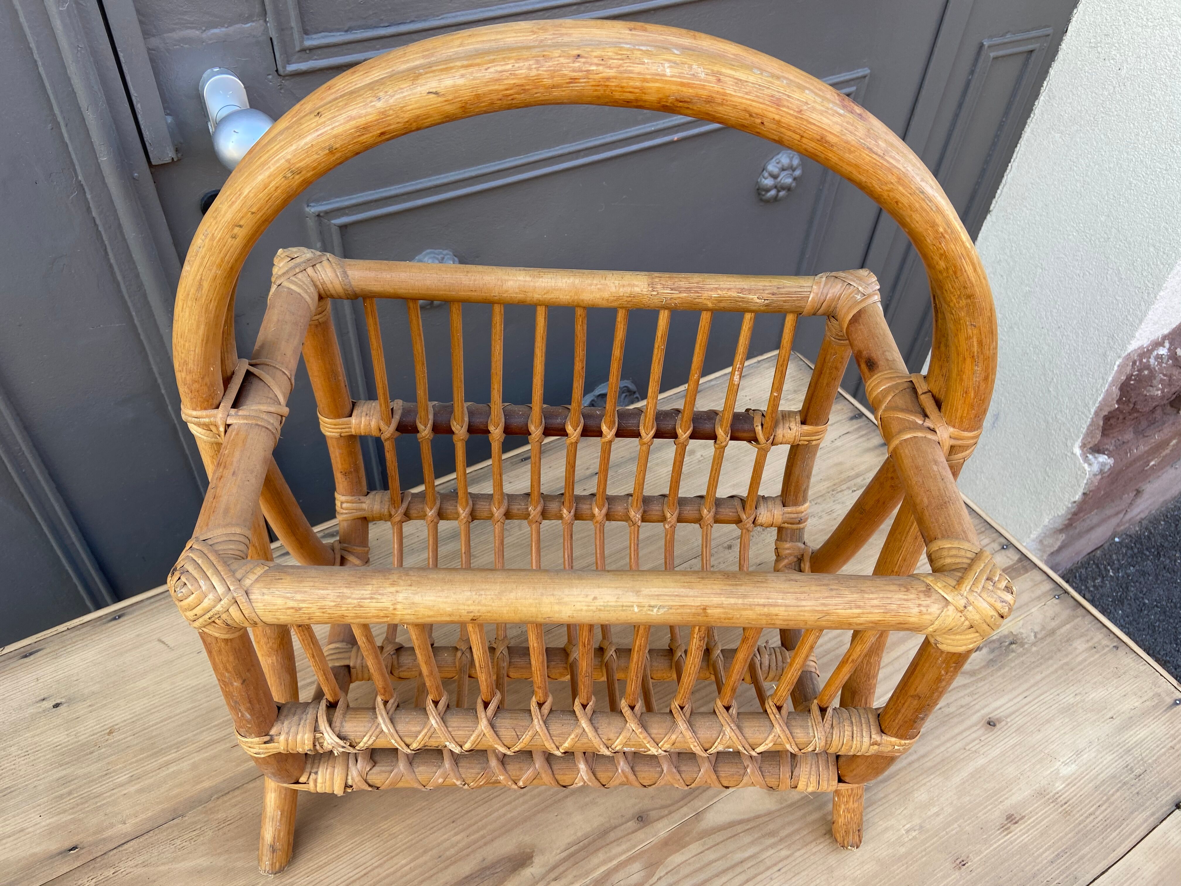 Vintage magazine door in rattan rattan french newspaper rack