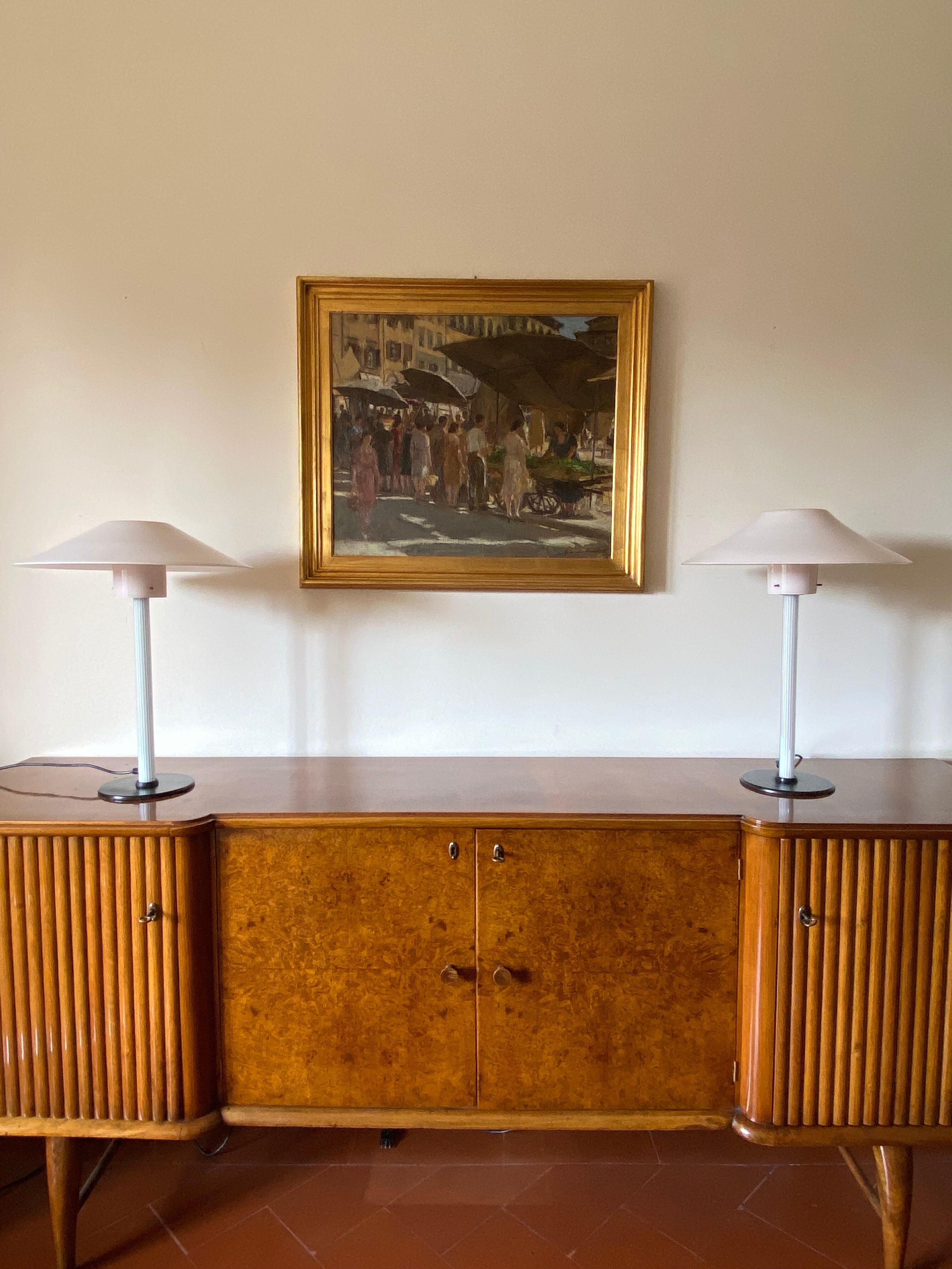 Cini Boeri, 2 Pink glass "Chiara" Table Lamp, Venini Murano, Italy, 1984