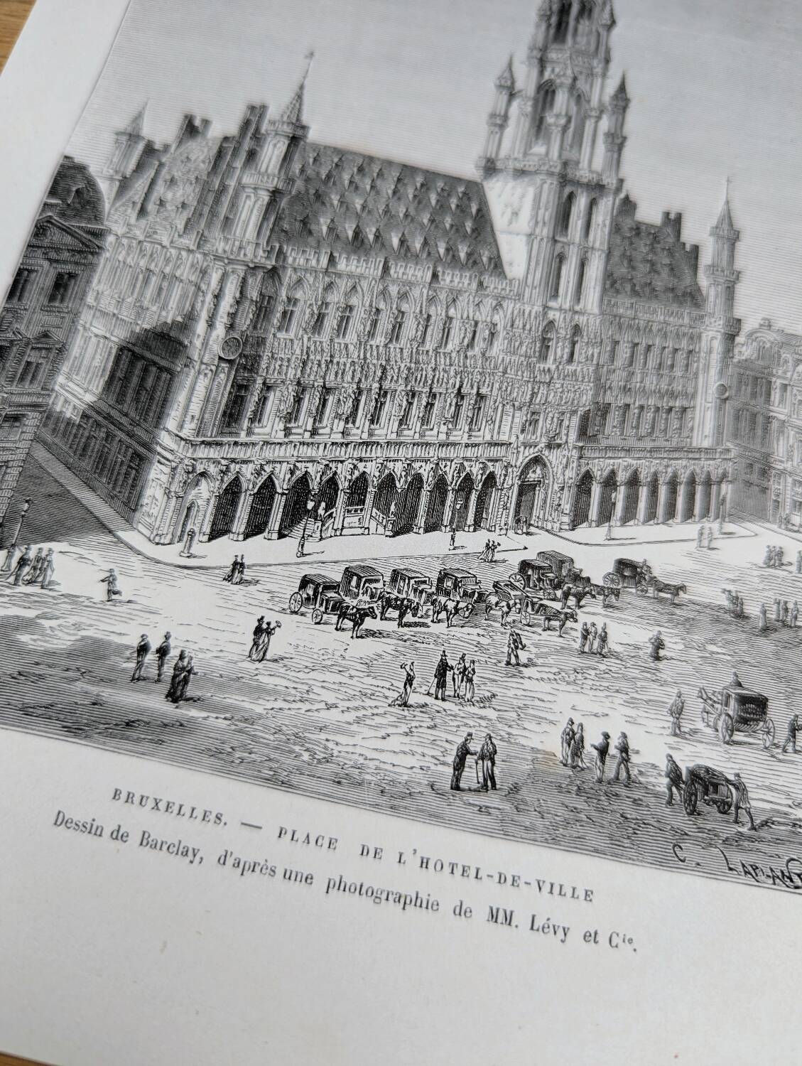 Brussels City Hall, Belgium, printed illustration from 1878.