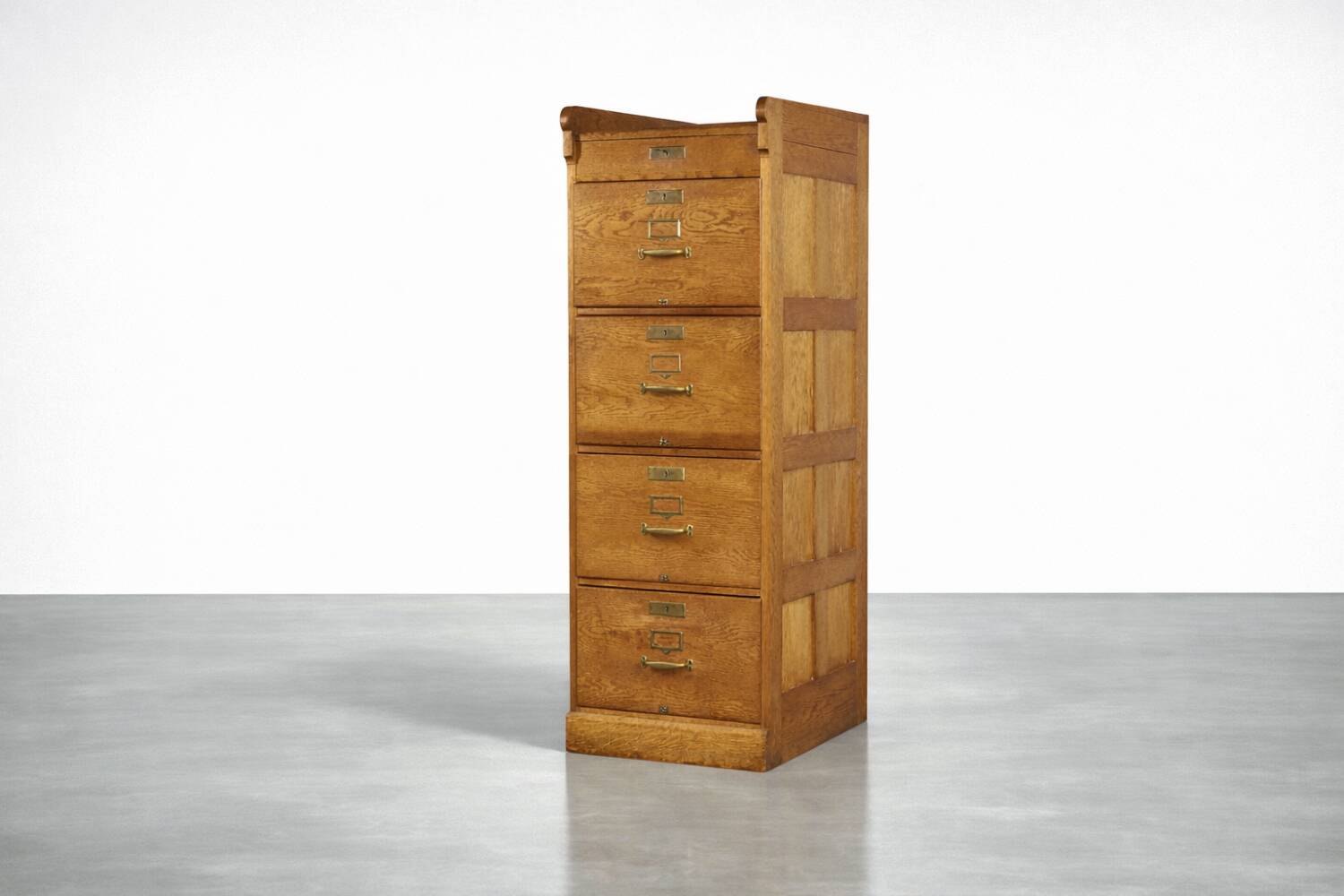 Vintage Industrial English Oak Filing Cabinet with Drawers, 1920s