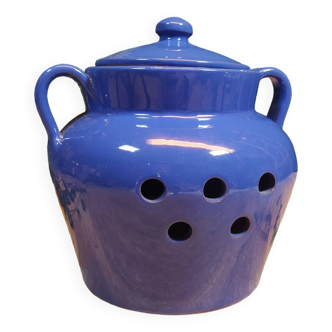 Blue Ceramic Lid Condiment Jar with Holes