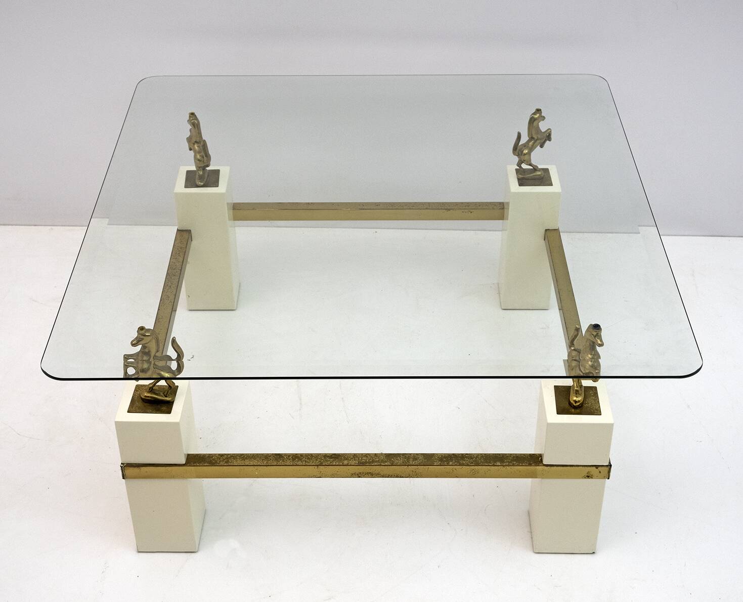 Maison Charles Mid-Century Modern Brass Horsed French Coffee Table, 1970s
