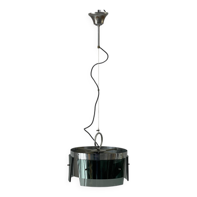 Suspension en verre vert et chrome, années 1960, Italie