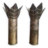 Rare Paire de Vases Trench Art 75mm Grande Guerre 1916 Laiton Cuivre