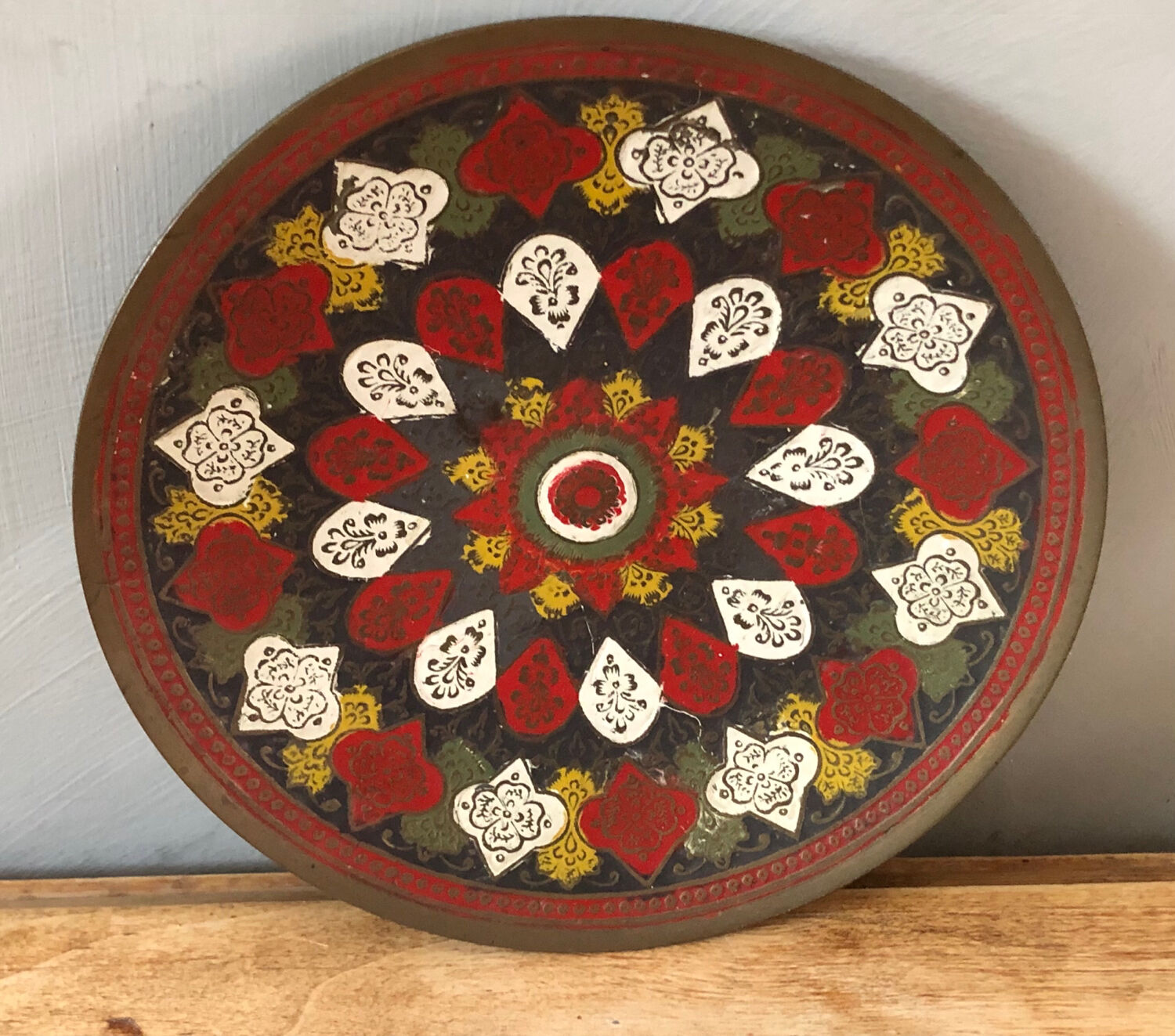 Old copper plate, hand painted, origin Pakistan