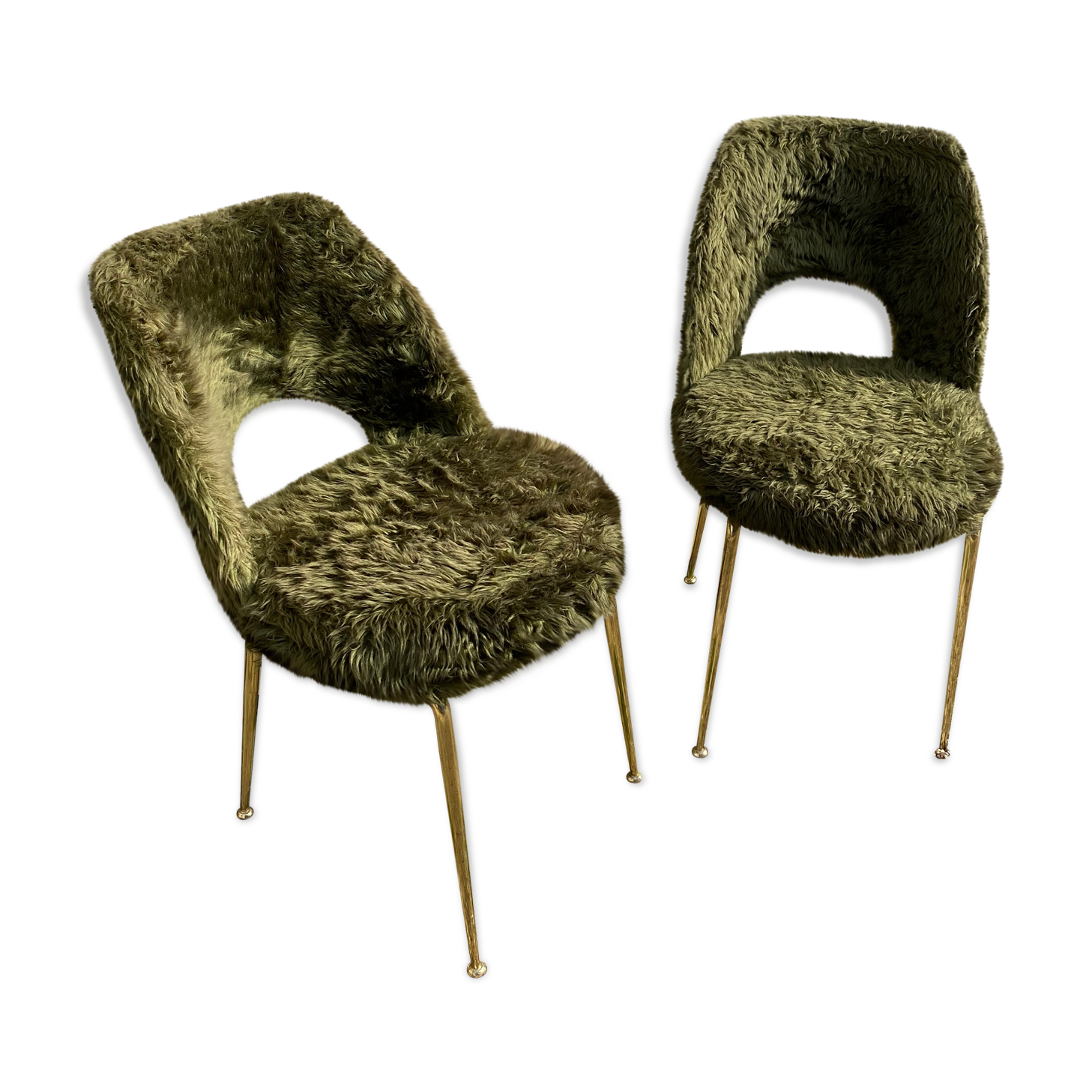 Ensemble de 2 chaises moumoute pieds dorés