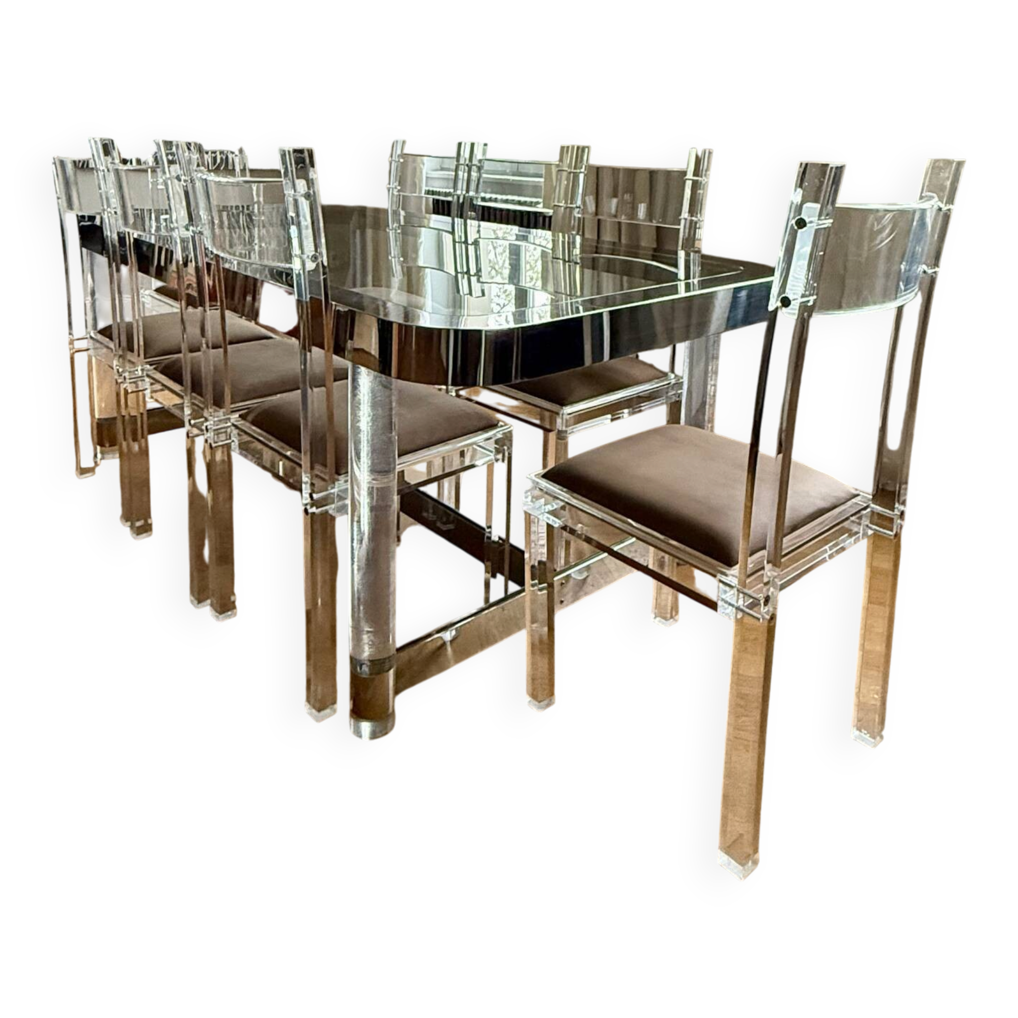 1970s dining room set in plexiglass, chrome and glass – ta