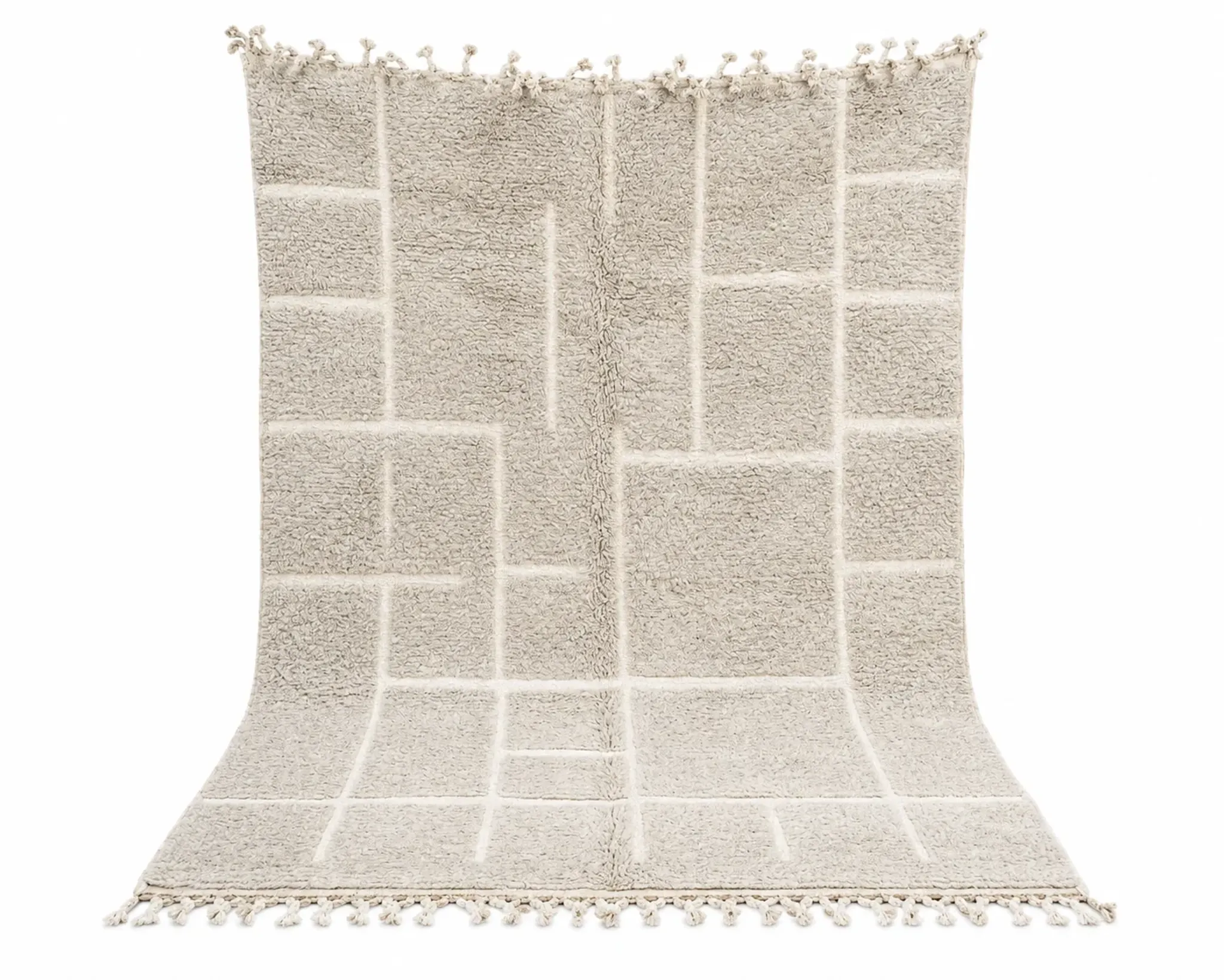 Thick Berber rug in wool – Soft Ivory Grid