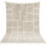 Thick Berber rug in wool – Soft Ivory Grid
