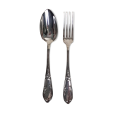 Silver metal housewife with 12 forks et 12 spoons