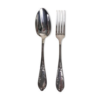 Silver metal housewife with 12 forks et 12 spoons