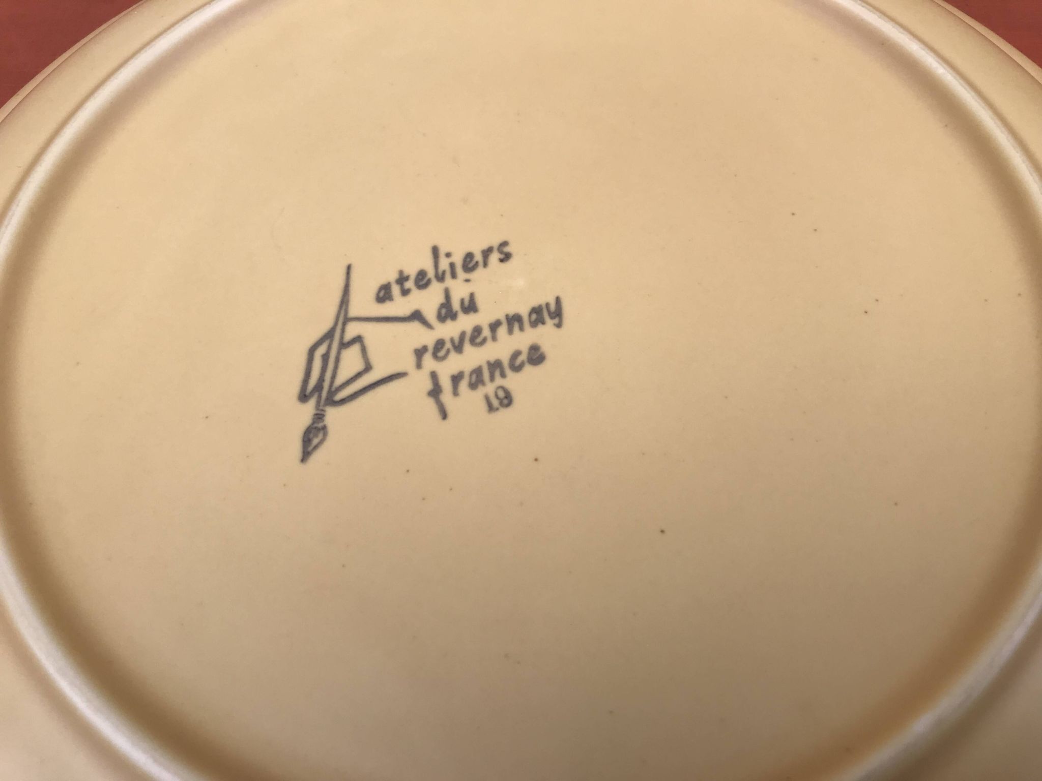 1960s 6 flat plates Ateliers du Revernay France (Digoin Saône-et-Loire) Matte stoneware