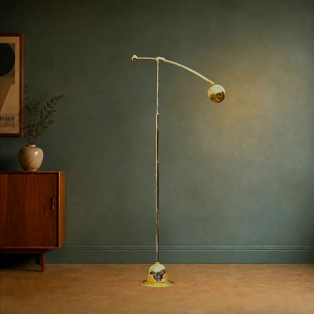 Lampadaire massive space age en métal doré bras balancier – années 70 80
