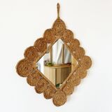Vintage 1960s braided raffia mirror