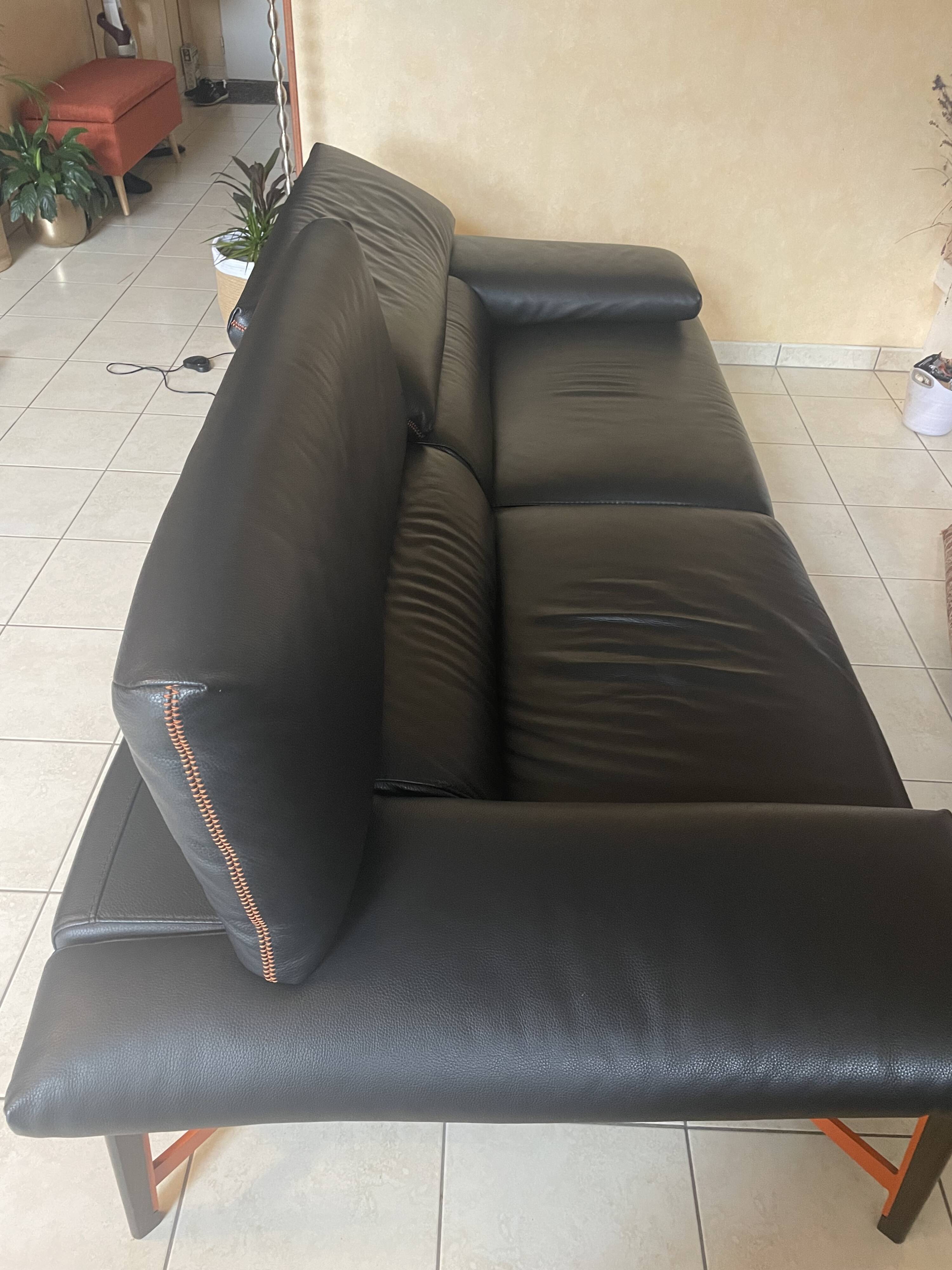 Roche Bobois black leather sofa