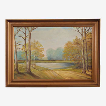 Peinture « Two Birch by the Pond », design scandinave, années 1970