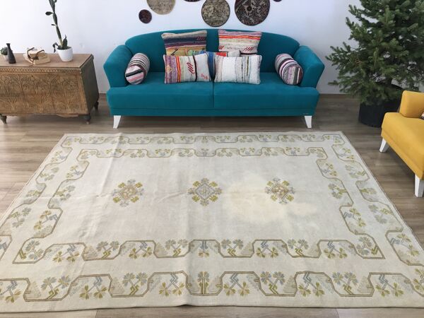 tapis de surface, tapis vintage, tapis turc, tapis fait à la main, 7 x 9,4 pi, RK 7893