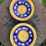Pair of dishes Safi Dmani ethnic ceramic fish yellow and blue - vintage pottery