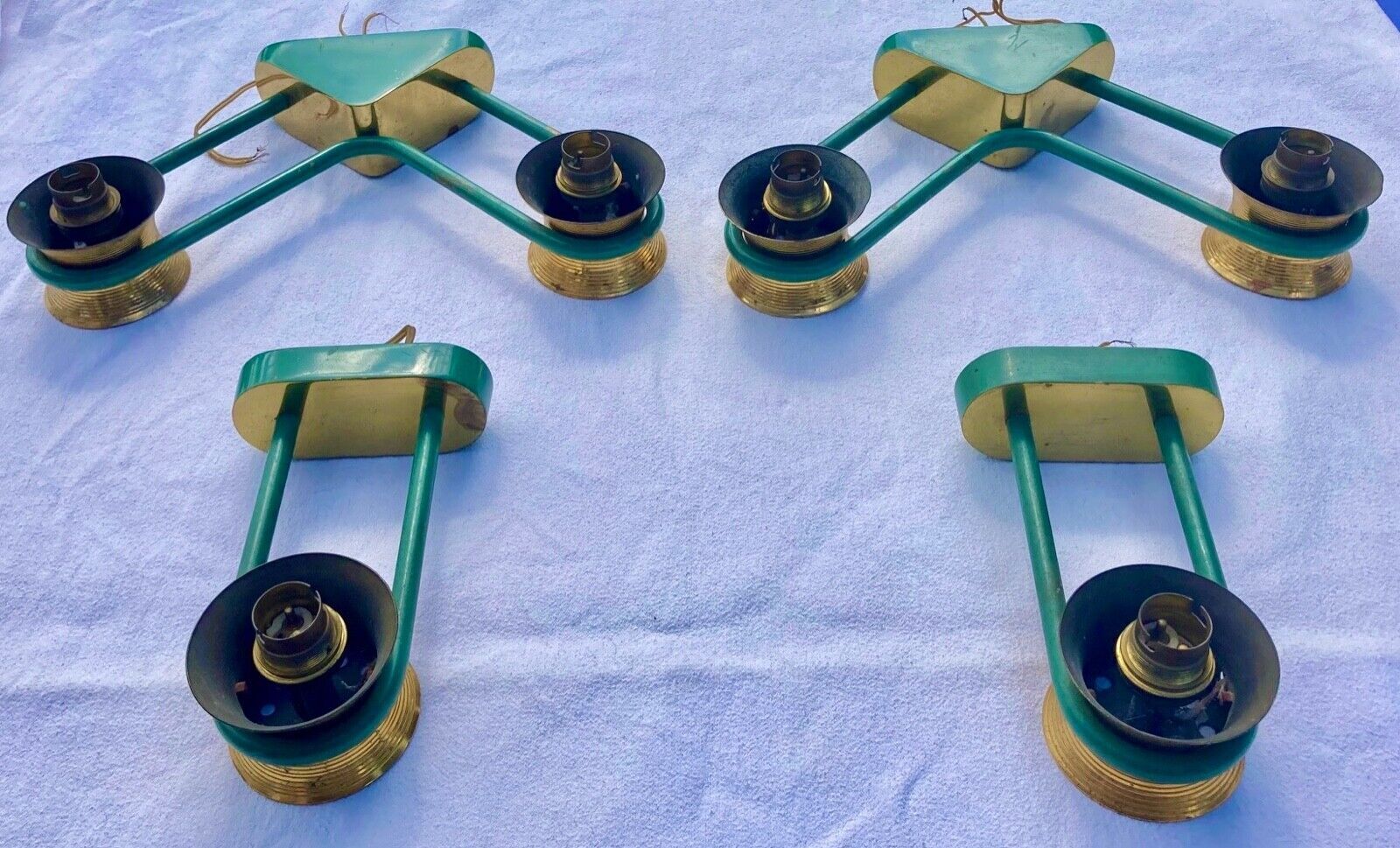 suite of 2 pairs of wall lamps 1940/1950 green & gold DLG Jean Royere VINTAGE