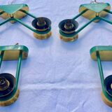 suite of 2 pairs of wall lamps 1940/1950 green & gold DLG Jean Royere VINTAGE