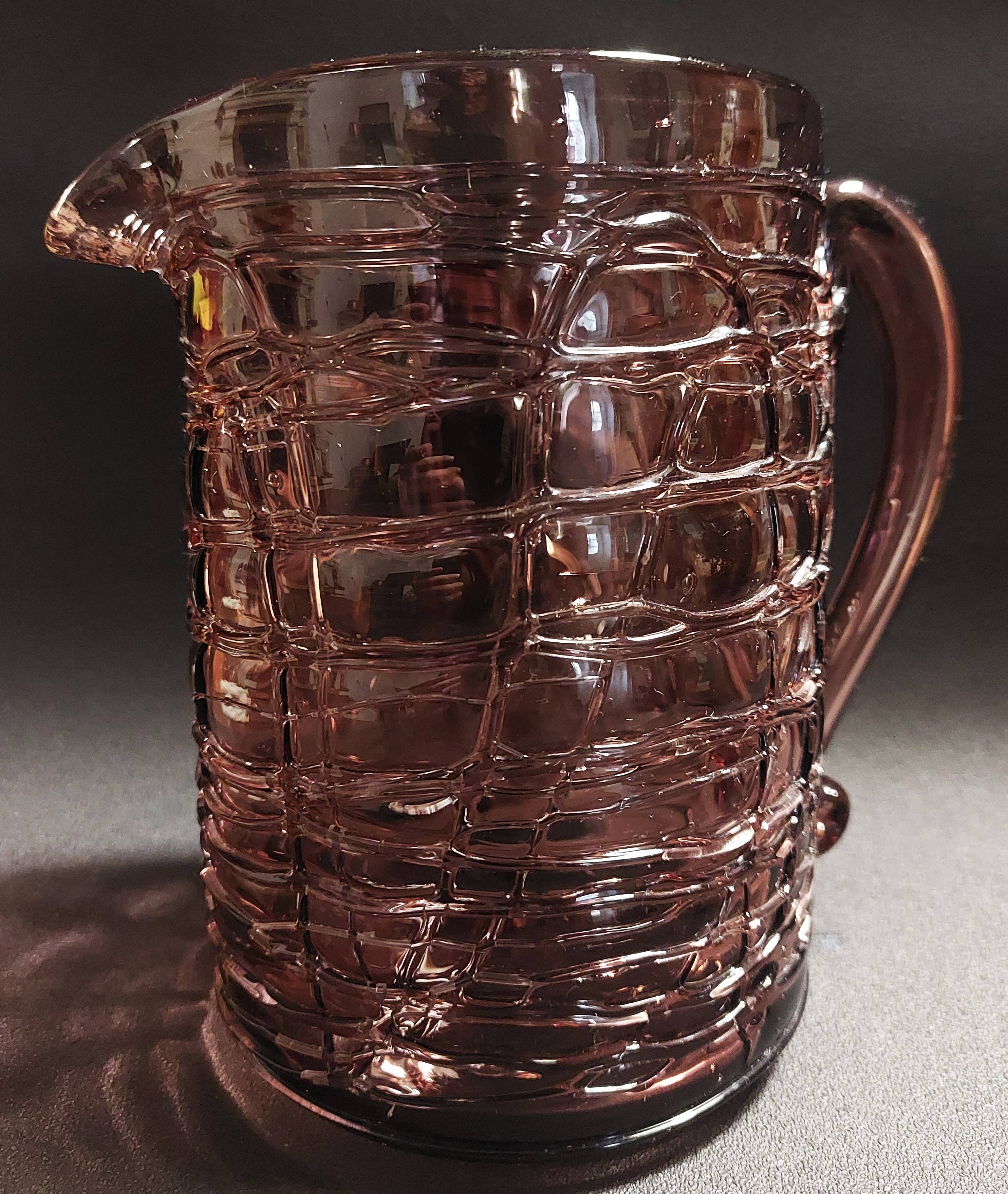 Orangeade set, pitcher, six glasses, purple glass, 70s