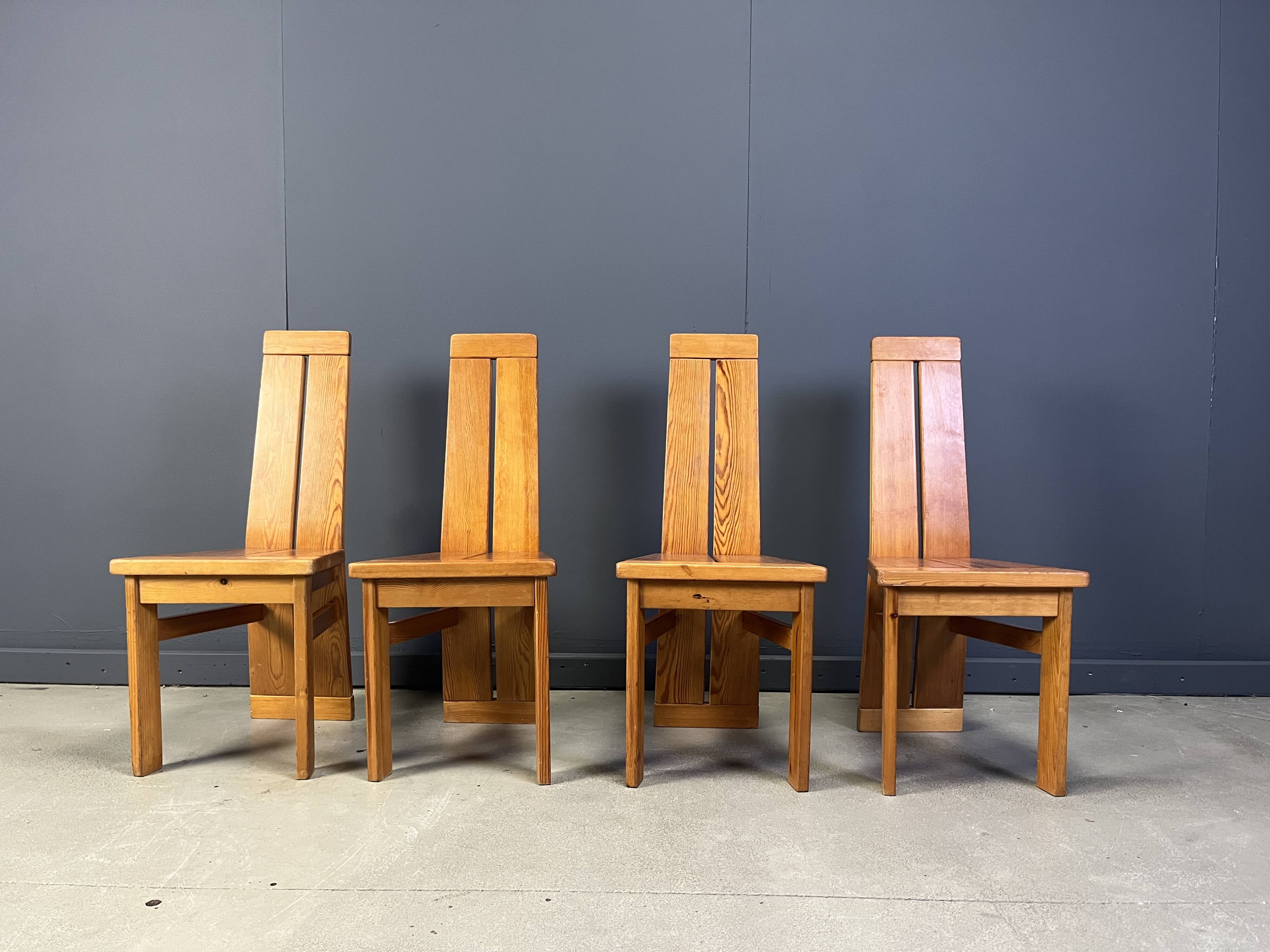 Set of 4 oak brutalist dining chairs, 1970s