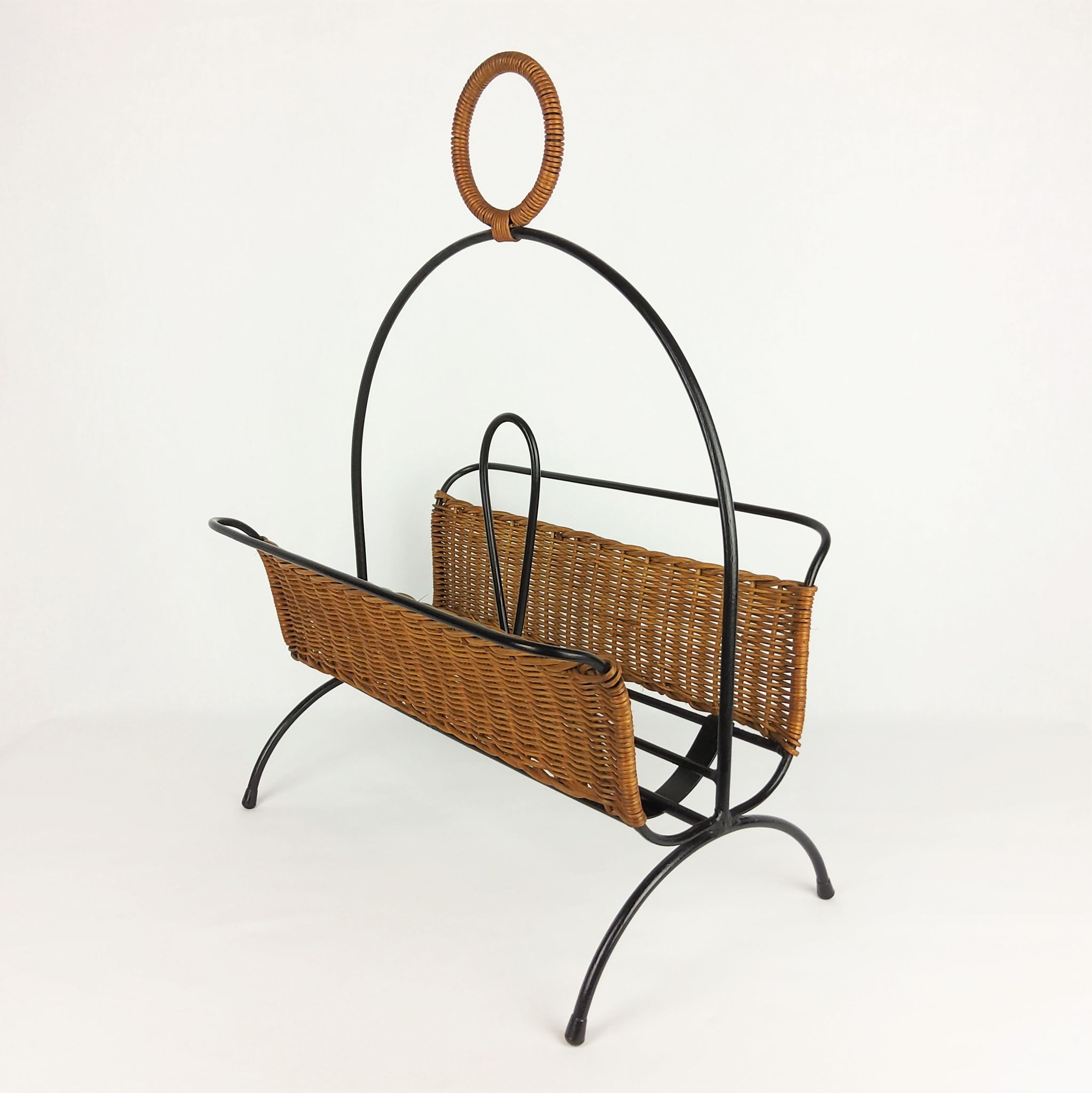 Rattan and metal magazine holder 1960